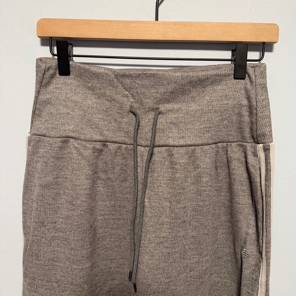 Ribbed High Waisted Tummy Control Drawstring Wide Leg Color Block Fleece Trouser - Picture 3 of 9